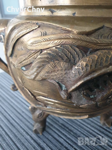 Япония 19-ти век/стара японска бронзова кандилница с дракони, снимка 10 - Декорация за дома - 54091262