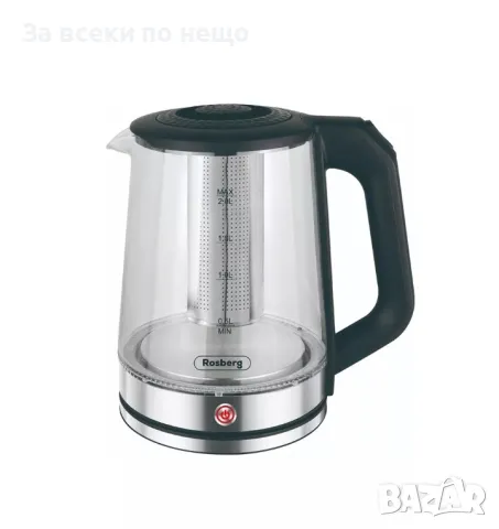 ✨Електрическа кана Rosberg R51230R, 1500W, 2л., стъклена, Черен, с филтър, снимка 1 - Кани - 48695477