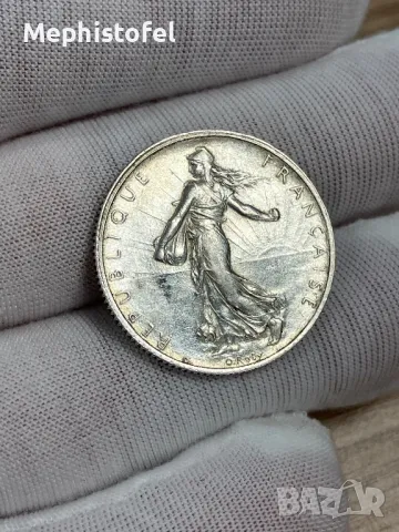 2 франка 1916 г, Франция - сребърна монета, UNC, снимка 3 - Нумизматика и бонистика - 50122022