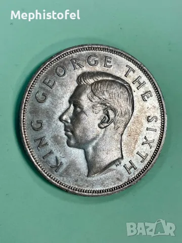 1 крона (Crown) 1949 г, Нова Зеландия - сребърна монета, рядка, снимка 2 - Нумизматика и бонистика - 50387026