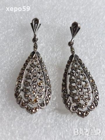 Прекрасни сребърни филигранни обеци с маркезити.Сребро проа 925, снимка 2 - Обеци - 52470314