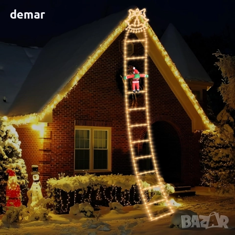 Светлинна стълба на Дядо Коледа, двойни камбанки, 3,3 метра, 7 режима