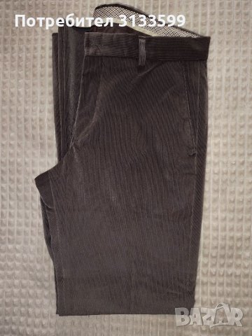 Елегантен мъжки панталон от тъмнокафяво кадифе - номер 46, снимка 1 - Панталони - 45267084