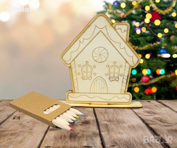 Коледна дървена фигурка за оцветяване със стойка и моливи, снимка 6 - Фигурки - 52276070