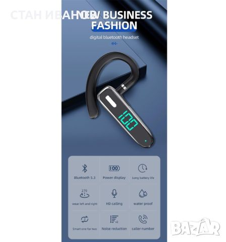 Хендсфри бизнес слушалка К50 с Bluetooth 5.3 и LED цифров дисплей, снимка 12 - Резервни части за телефони - 45673276