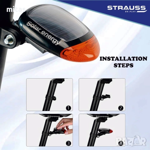 Соларна LED стоп светлина за велосипед, 2 диода, 4 режима, компактна, снимка 10 - Аксесоари за велосипеди - 52040073