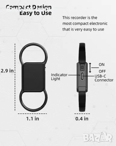 Hinne 64GB ключодържател диктофон, устройство за запис на аудио, снимка 2 - Други - 50055906
