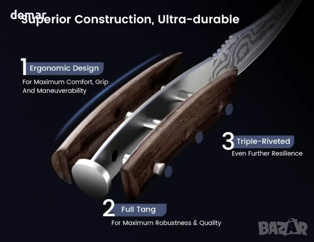 Комплект ножове за пържоли SYOKAMI от 6 броя, 4,8-инчови японски ножове с дървена дръжка, снимка 5 - Други - 46846085