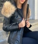 кожено яке естествена кожа с качулка и пух лисица черно и кафяво , снимка 4