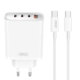 Зарядно устройство комплект XO CE23 PD 65W 3x USB-C 1x USB + кабел USB-C - USB-C, Бяло , снимка 1