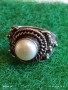 Сребърен пръстен Етно стил с Перла орнаментиран с гранулация ювелирна изработка 52457, снимка 2