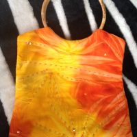 Лятна чантичка Saison seche дървени дръжки текстил оранжево жълто, снимка 3 - Чанти - 45745699