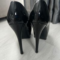 Дамски черни високи обувки на висок ток, 38 номер, снимка 6 - Дамски обувки на ток - 45567302