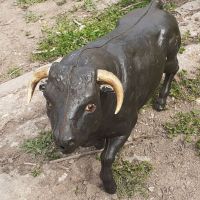 Бик телец фигура статуетка стара голяма черна пластика, рога, животно, Варна, снимка 3 - Статуетки - 45381620