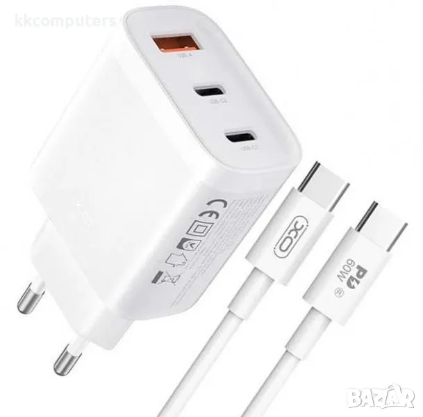 Зарядно/Адаптер 220V / XO-L117 45W / 2xPD, 1xUSB / + Type-C - Lightning Кабел / Бял / Баркод : 45641, снимка 1