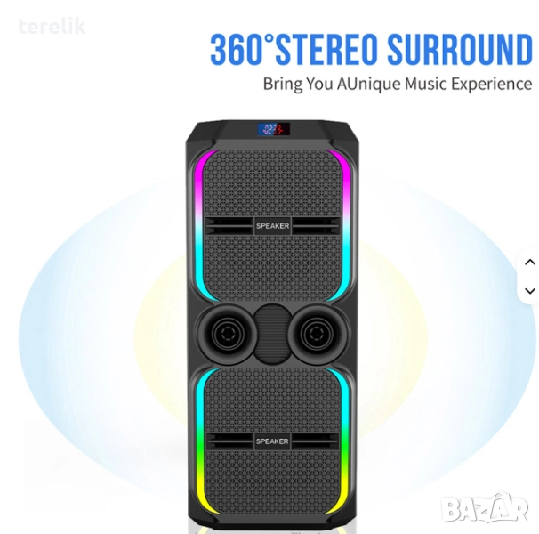 🔊 Xbass 200W 6000mah-50лв Професионална караоке тонколона ABS-12202 – 12”×2, Bluetooth, 2 микрофонa, снимка 1