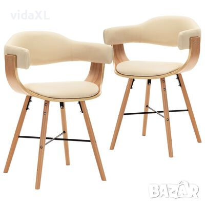 vidaXL Трапезни столове, 2 бр, кремави, изкуствена кожа и извито дърво（SKU:283139, снимка 1