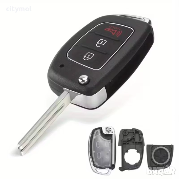 Кутийка за ключ за Hyundai, Santa FE, IX25, IX35, IX45, 2+1 бутона, изкачащо острие, снимка 1