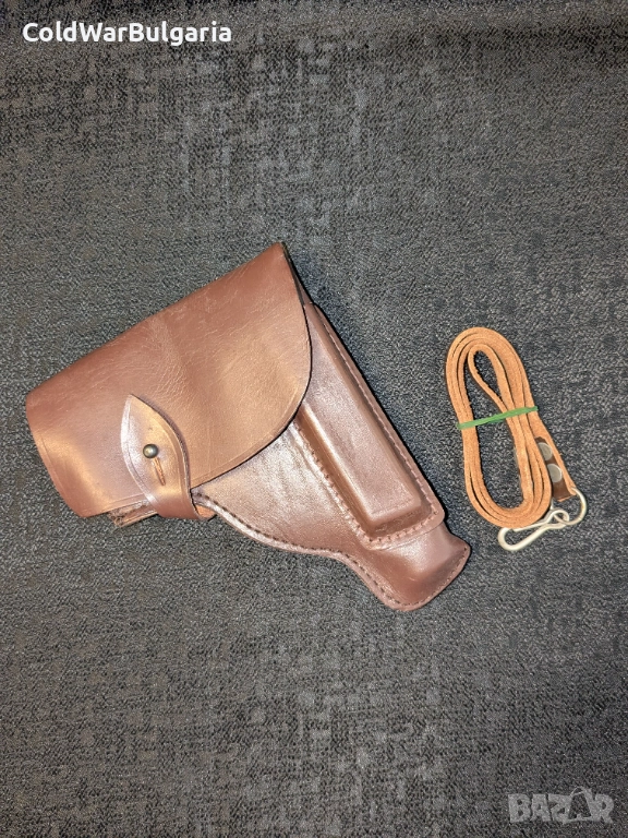 Кожен кобур за пистолет Макаров ПМ – българско производство с ремък, снимка 1