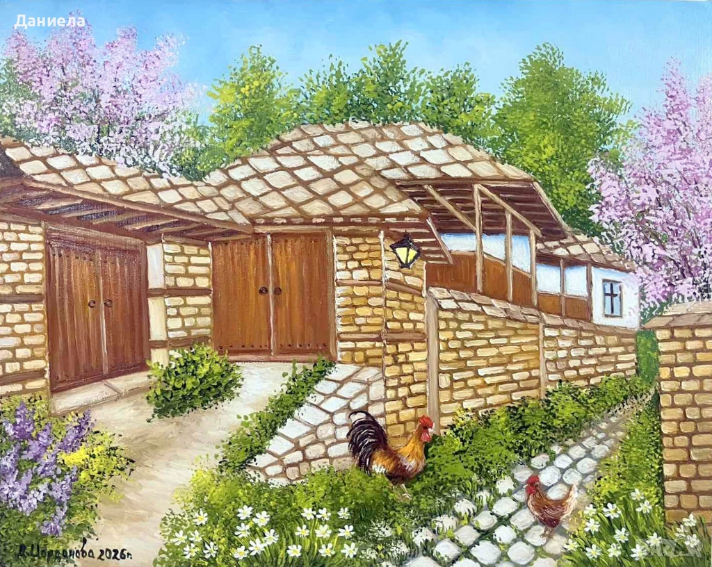 "Пролетно настроение в Лещен.", авторска картина с маслени бои., снимка 1