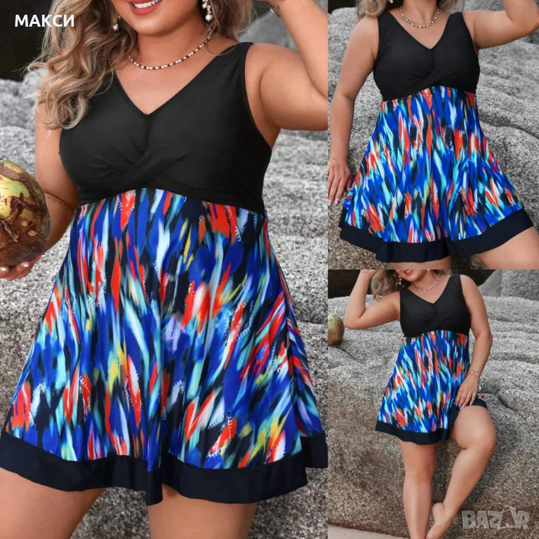 Макси луксозен еластичен комплект бански танкини със свалящи се подплънки + боксерки в модерен свеж , снимка 1