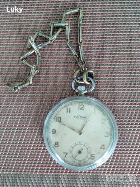 Стилен,красив и много,рядък модел,старинен,джобен часовник--Solida-Extra.Механичен.Работещ., снимка 1