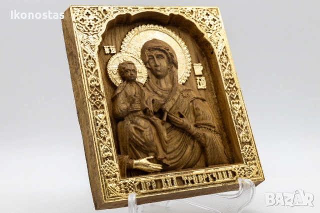 Релефна православна икона на Дева Мария Троеручица – позлатена, снимка 2 - Икони - 53223187