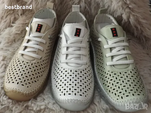 Дамски обувки естествена кожа, с перфорация и силиконова подметка код 262/90, снимка 1