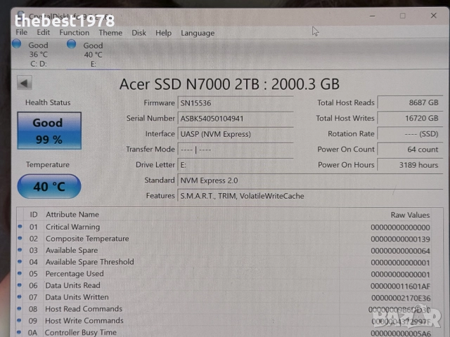 2TB 2000GB SSD NVMe Gen 4x4 Acer N7000 Shadow Knight Engine 2TB, снимка 3 - Твърди дискове - 52721938