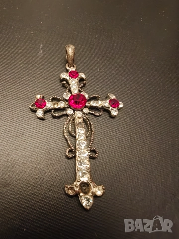 Стар италиански сребърен кръст с рубини  РАЗПРОДАЖБА, снимка 2 - Колиета, медальони, синджири - 29336319