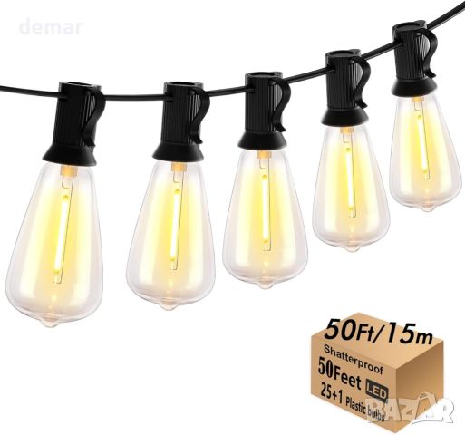 Skeerei Външни светлини 15M Водоустойчиви с 25+1 LED Edison ST38 крушки, снимка 1 - Външни лампи - 45344628