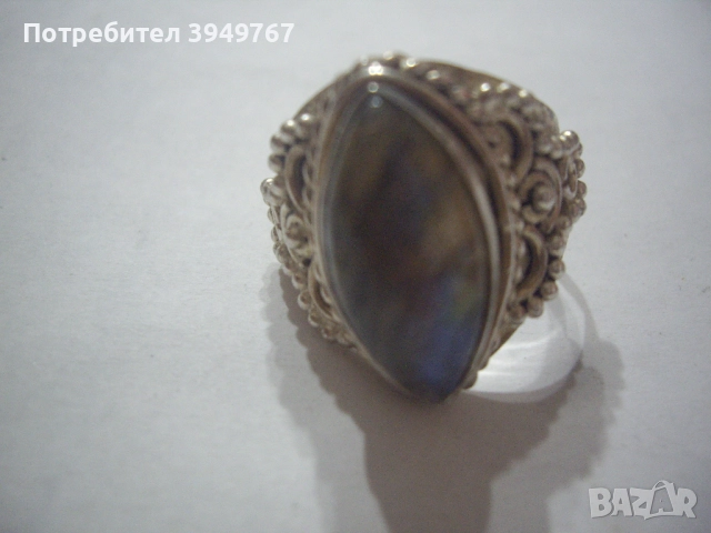 Стар масивен сребърен пръстен с голям камък., снимка 2 - Пръстени - 52458574
