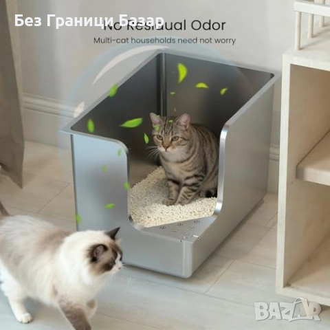 Нова голяма Котешка тоалетна от неръждаема стомана L 58 см с висок борд и колелца, снимка 3 - За котки - 54057553