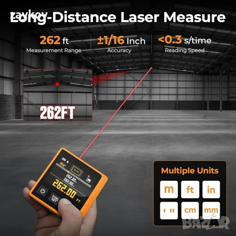 Цифрова лазерна ролетка CIGMAN, 80M лазерно измервателно устройство с LCD подсветка, снимка 4 - Други инструменти - 53355829