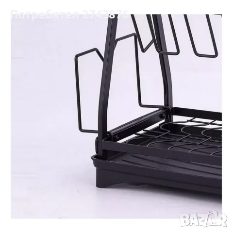 Сушилник на две нива с преливник Dish rack MZY- 1032B, Черен- 44х24.5х36.5 см, снимка 4 - Други - 47869816