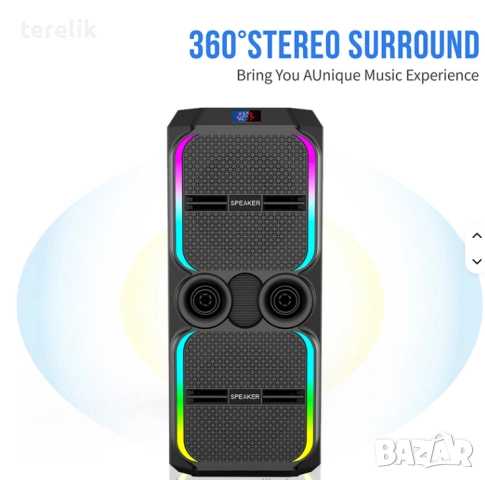 🔊 Xbass 200W 6000mah-50лв Професионална караоке тонколона ABS-12202 – 12”×2, Bluetooth, 2 микрофонa