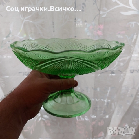 Стара Стъклена Зелена Фруктиера , снимка 10 - Колекции - 52503213