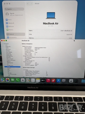 Apple Macbook Air 2020 M1 Перфектен, снимка 5 - Лаптопи за работа - 54196087