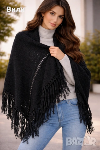 Ръчно плетен черен шал – елегантен и топъл | Универсален
