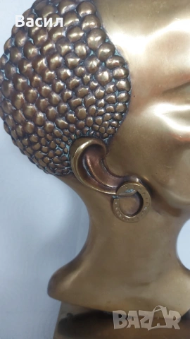 ВИНТИДЖ МЕСИНГ БРОНЗ АФРИКАНСКА ГЛАВА, снимка 4 - Антикварни и старинни предмети - 54064167