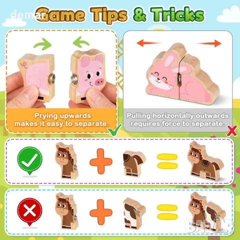 Монтесори играчки за деца 1-3 години със селскостопански животни, тик-так закопчалки, снимка 6 - Образователни игри - 53960100