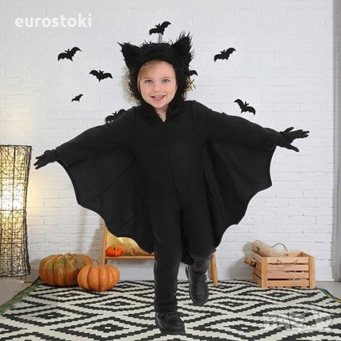 Детски костюм на прилеп, вампирски костюм с аксесоари, с крила на прилеп за Хелоуин. S-M размер, снимка 4 - Детски комплекти - 52148557