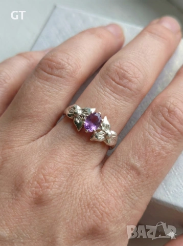 Сребърен 925 пръстен с естествен аметист, снимка 2 - Пръстени - 53573092