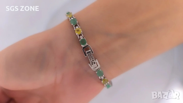 Сребърна гривна с изумруди и жълти сапфири, снимка 4 - Гривни - 52560797