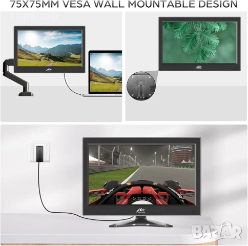 Чисто нов Kenowa 13.3-инчов малък HDMI PC монитор HD 1366x768P LED екран HDMI/VGA/BNC/USB/AV порт..., снимка 4 - Монитори - 52804973