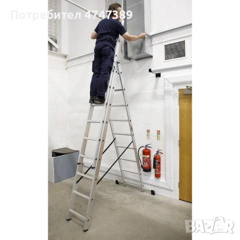 Алуминиева стълба трираменна комбинирана ROTOR KME309, 243 / 432 / 648 cm, снимка 4 - Винтоверти - 53616406