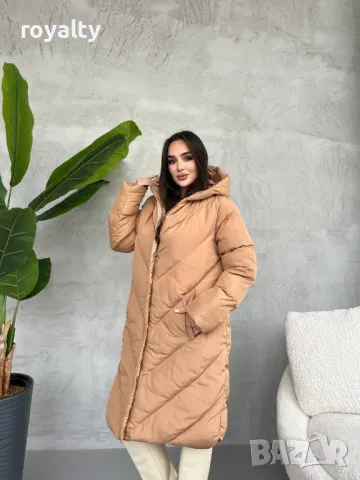 Бежово дълго дамско зимно яке , снимка 2 - Якета - 49181171