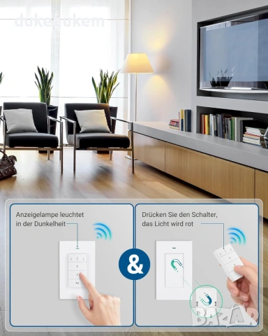 2 броя Безжични контакти с дистанционно + стенен бутон, 3680W, 30м, снимка 3 - Друга електроника - 53074512