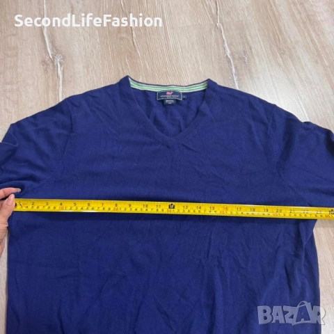 Мъжки кашмирен пуловер Vineyard Vines с V-образно деколте, син, размер L, снимка 3 - Пуловери - 53102054