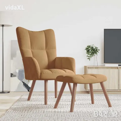 vidaXL Релакс стол с табуретка, кафяв, кадифе(SKU:328070), снимка 2 - Столове - 49448382